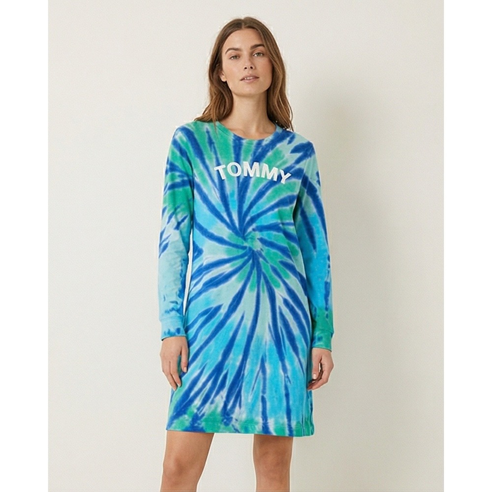 Tommy Hilfiger L Tie Dye Sweatshirt Dress Long Sleeve Casual Comfy Cotton Large‎